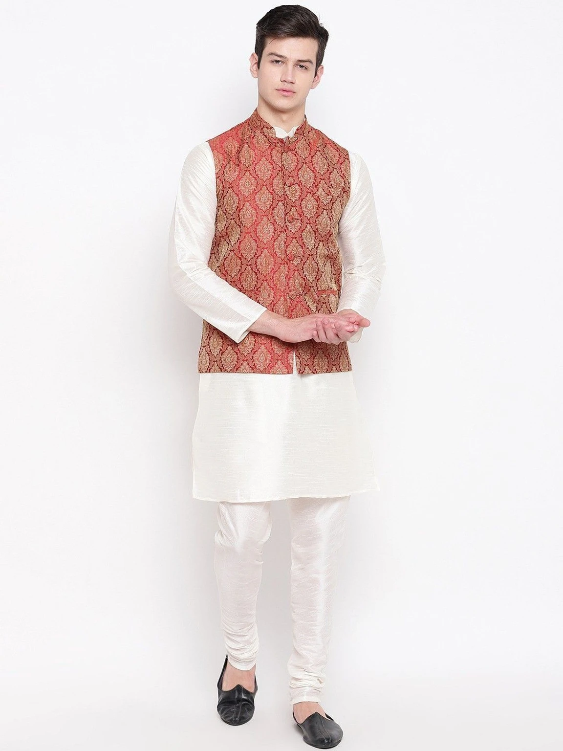 MAG Men Pure Silk Kurta Pyjama Ethnic Jacket Set