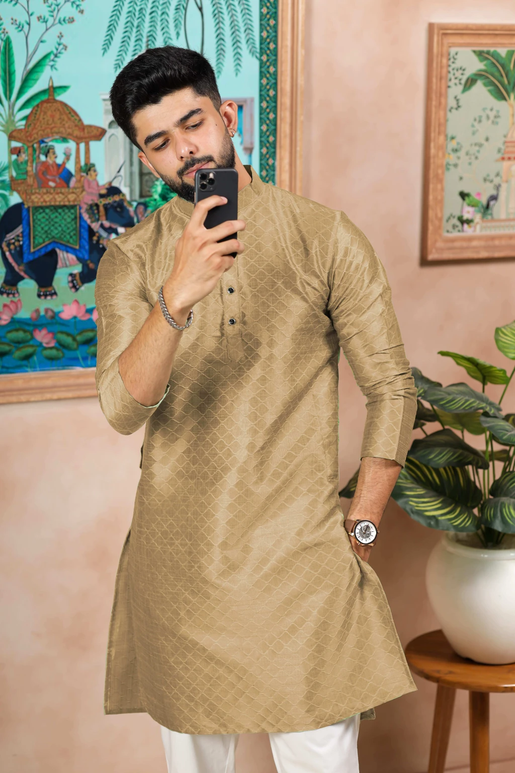 Koshin Men Art Silk Kurta Pyjama Set