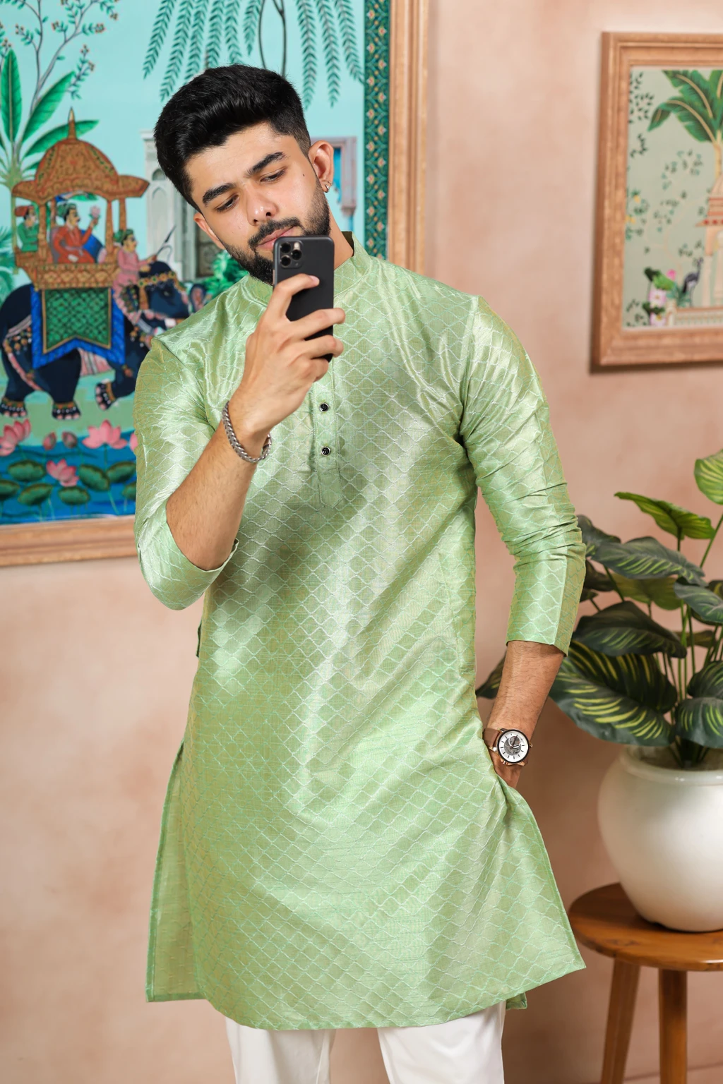 Koshin Men Art Silk Kurta Pyjama Set
